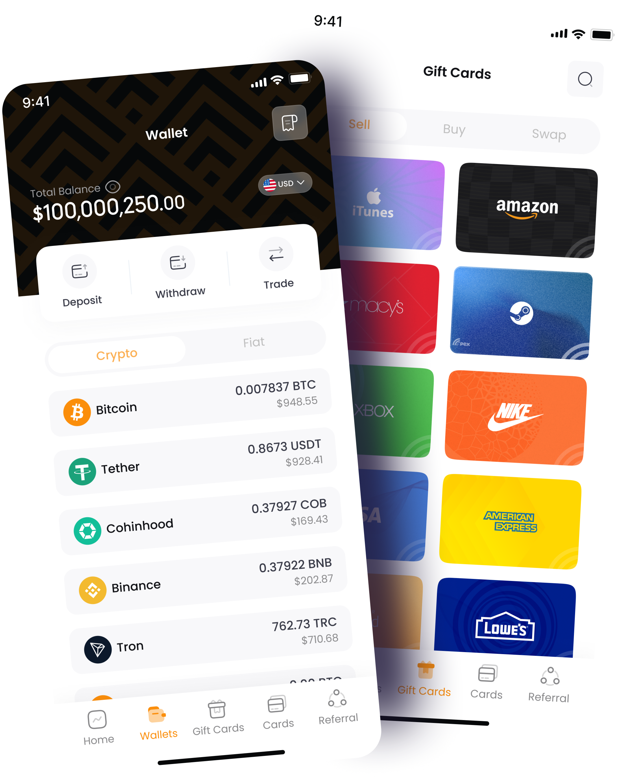app btc swap mockup